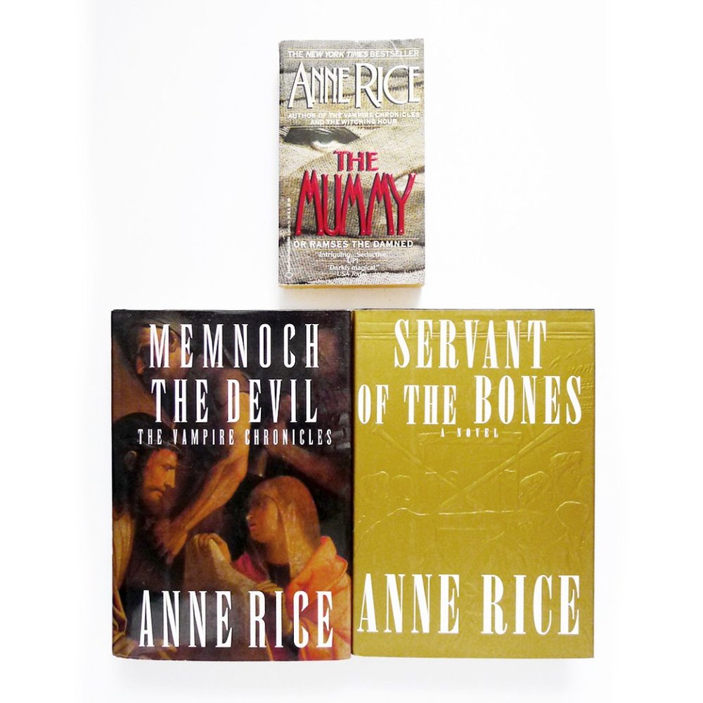 ANNE RICE Best Sellers 3 Titles Book Lot Mummy, Memnoch the Devil, Servant Bones